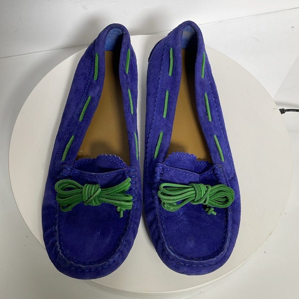 UGG Purple Suede Moccasins with Green Laces - Picture 7 of 9